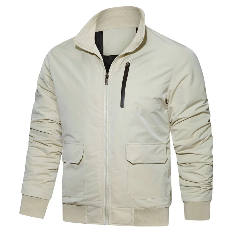 Herren leichter Utility-Bomberjacke mit geripptem Bund, Reißverschluss-Brusttasche und Pattentaschen Drune