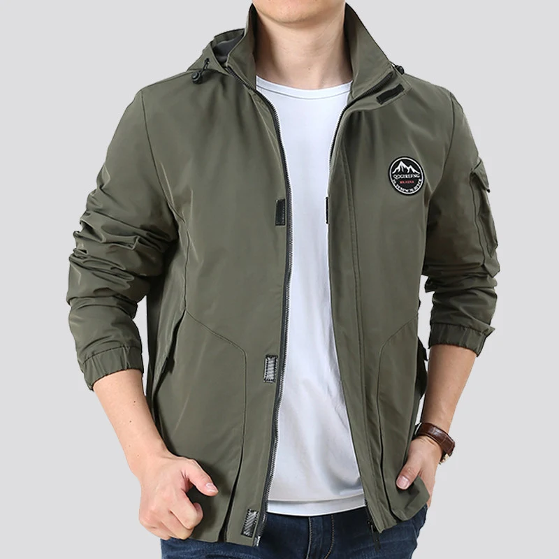 Herren Leichter Urbaner Softshell-Hoodie mit Ärmeltasche und hohem Stehkragen Drune