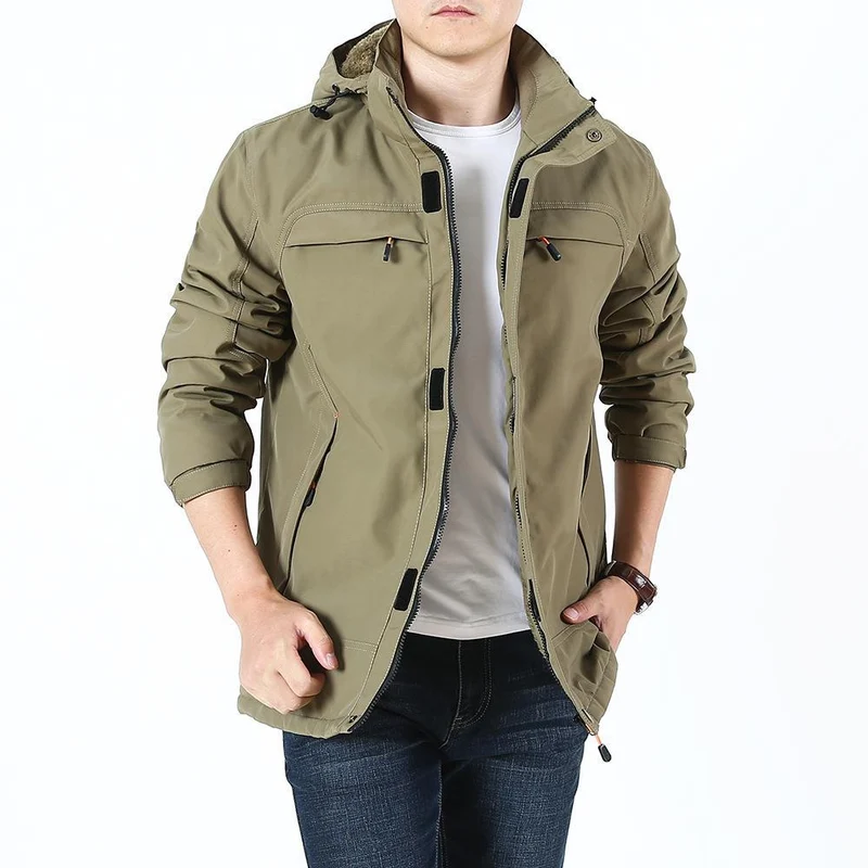 Herren Leichter Softshell-Parka mit Fleecegefütterter Kapuze und Multifunktions‑Taschen Drune