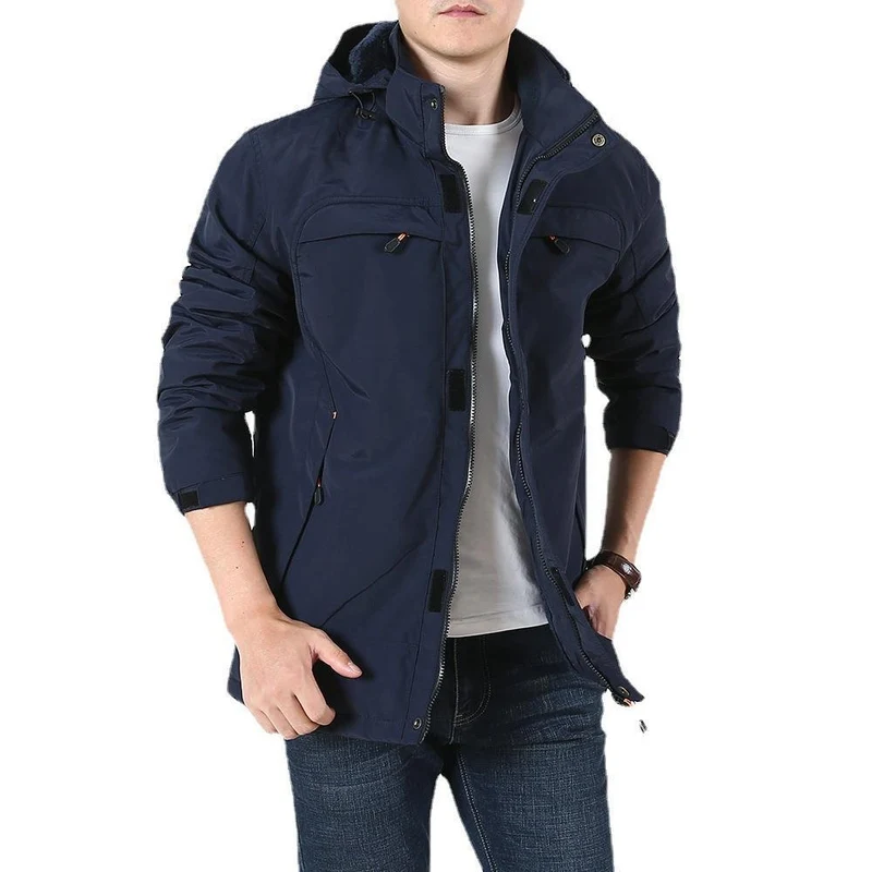 Herren Leichter Softshell-Parka mit Fleecegefütterter Kapuze und Multifunktions‑Taschen Drune