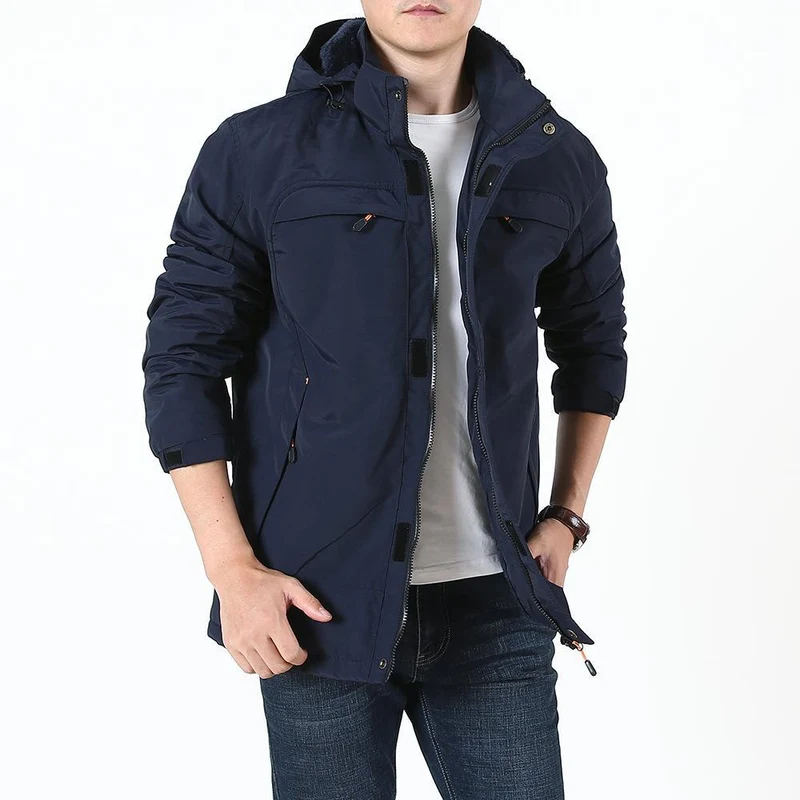 Herren Leichter Softshell-Parka mit Fleecegefütterter Kapuze und Multifunktions‑Taschen Drune