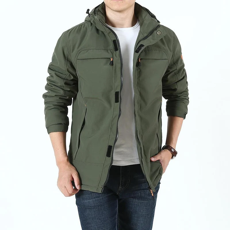 Herren Leichter Softshell-Parka mit Fleecegefütterter Kapuze und Multifunktions‑Taschen Drune