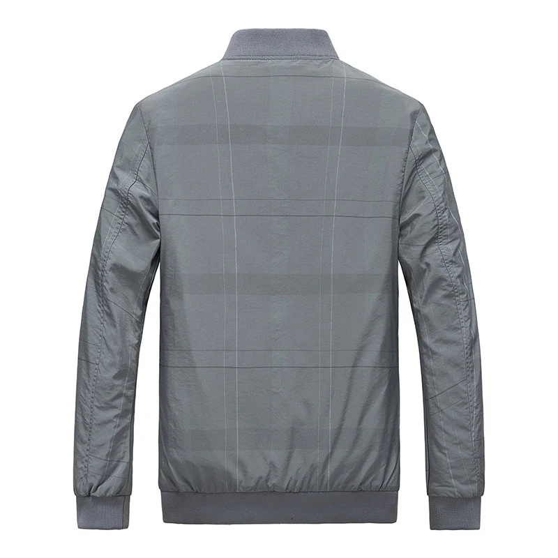Herren leichter Nylon‑Bomberjacke mit gestreiftem Innenfutter, Reißverschluss‑Taschen und gerippten Abschlüssen Drune