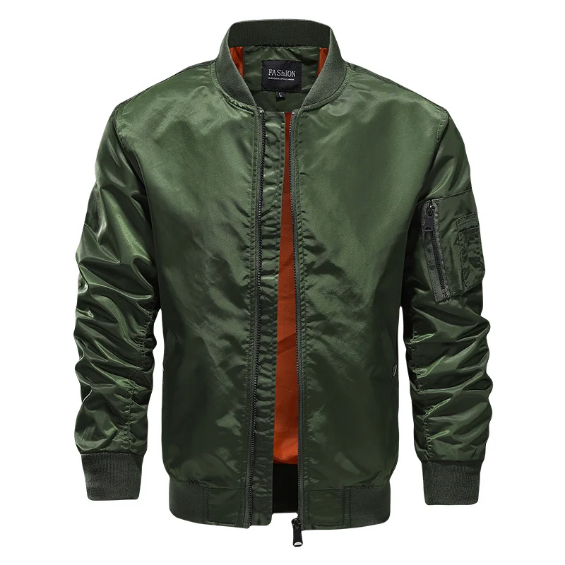Herren Leichter Nylon‑Bomberjacke im MA‑1‑Stil mit Ärmeltasche und kontrastierendem Innenfutter Drune
