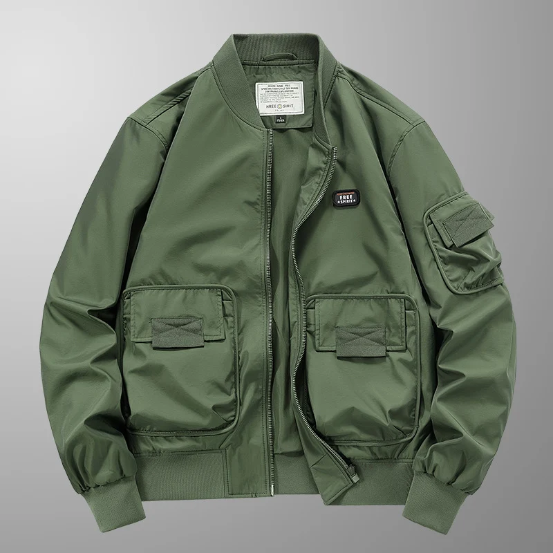 Herren leichter Nylon-Bomber mit Utility‑Taschen, Ärmel‑Organizer und geripptem Saum Drune