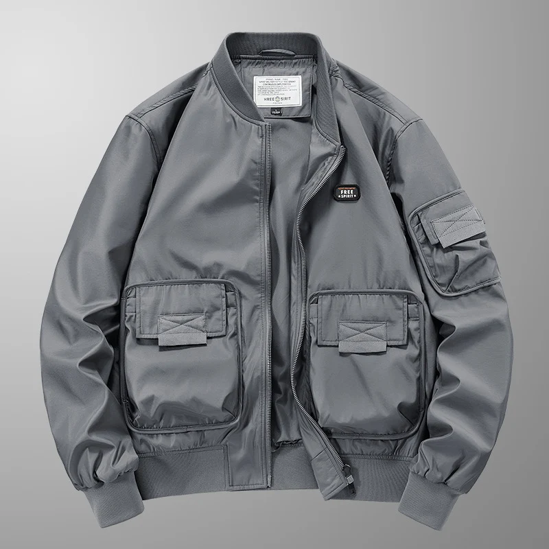 Herren leichter Nylon-Bomber mit Utility‑Taschen, Ärmel‑Organizer und geripptem Saum Drune