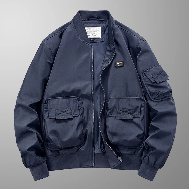 Herren leichter Nylon-Bomber mit Utility‑Taschen, Ärmel‑Organizer und geripptem Saum Drune