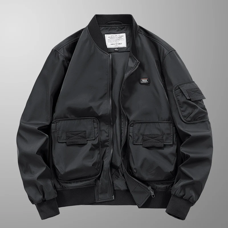 Herren leichter Nylon-Bomber mit Utility‑Taschen, Ärmel‑Organizer und geripptem Saum Drune