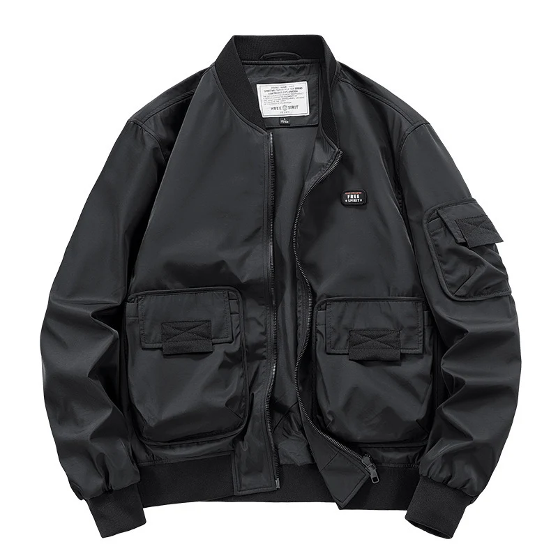 Herren leichter Nylon-Bomber mit Utility‑Taschen, Ärmel‑Organizer und geripptem Saum Drune