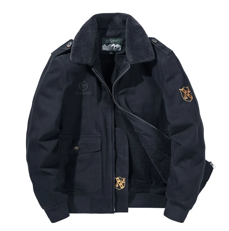 Herren Multifunktions-Pilotenjacke mit Sherpa-Futter, gesteppter Innenlage und aufgesetzten Pattentaschen Drune