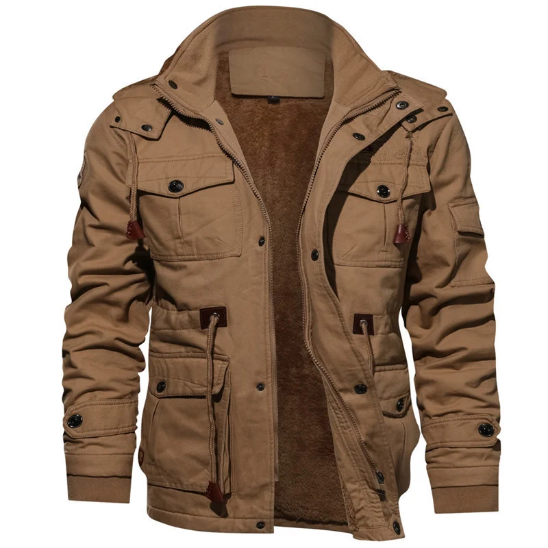 Herren Multifunktionaler Canvas-Zwischenlagenparka mit Teddyfleece-Innenlage und Utility-Taschen Drune