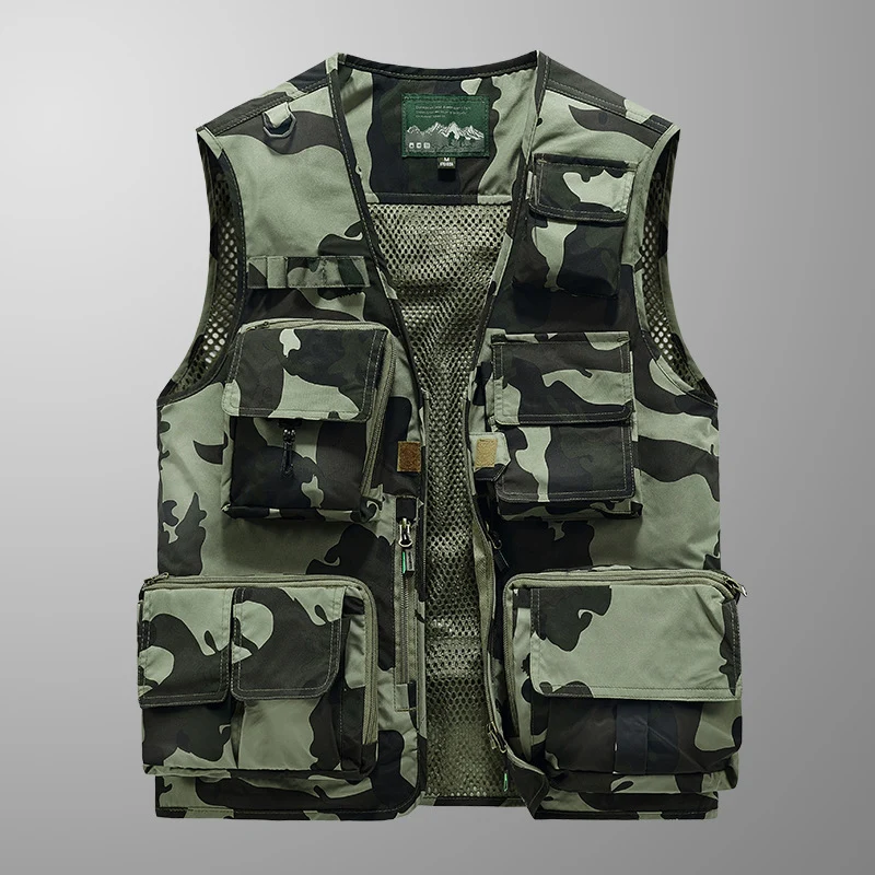 Herren multifunktionale Utility‑Weste mit vielen Taschen und Mesh‑Rücken Drune