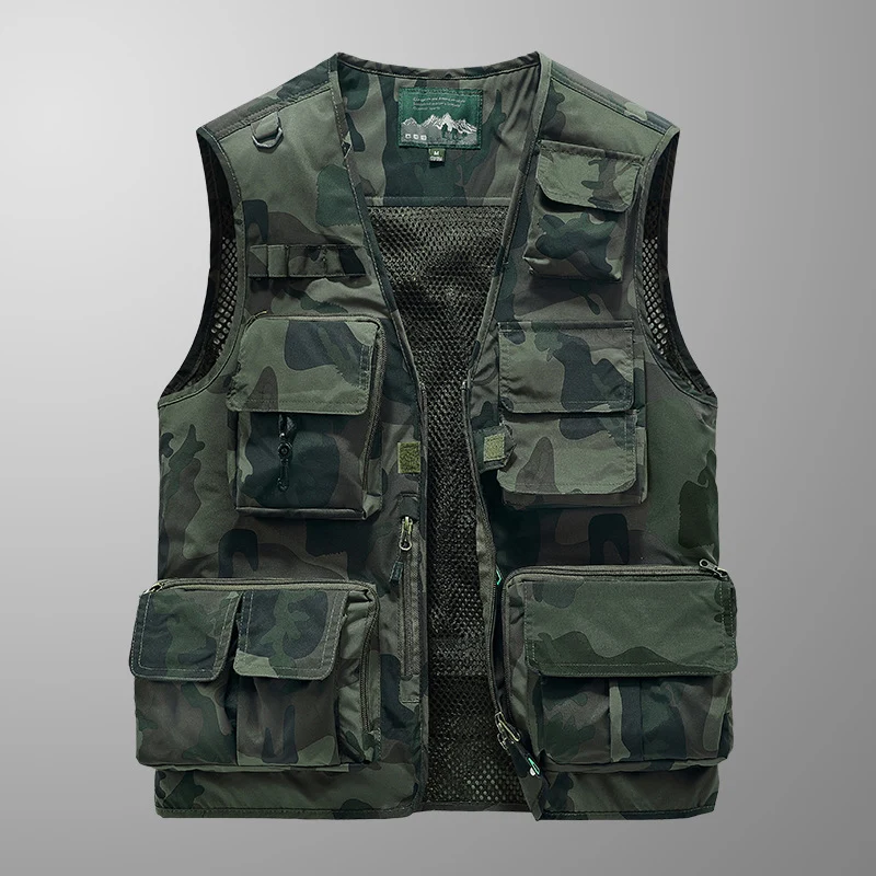 Herren multifunktionale Utility‑Weste mit vielen Taschen und Mesh‑Rücken Drune