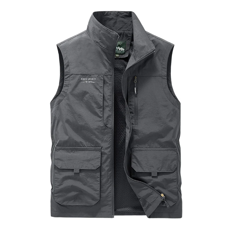 Herren multifunktionale Utility-Weste mit Mesh-Futter, Stehkragen und Mehrfachtaschen Drune