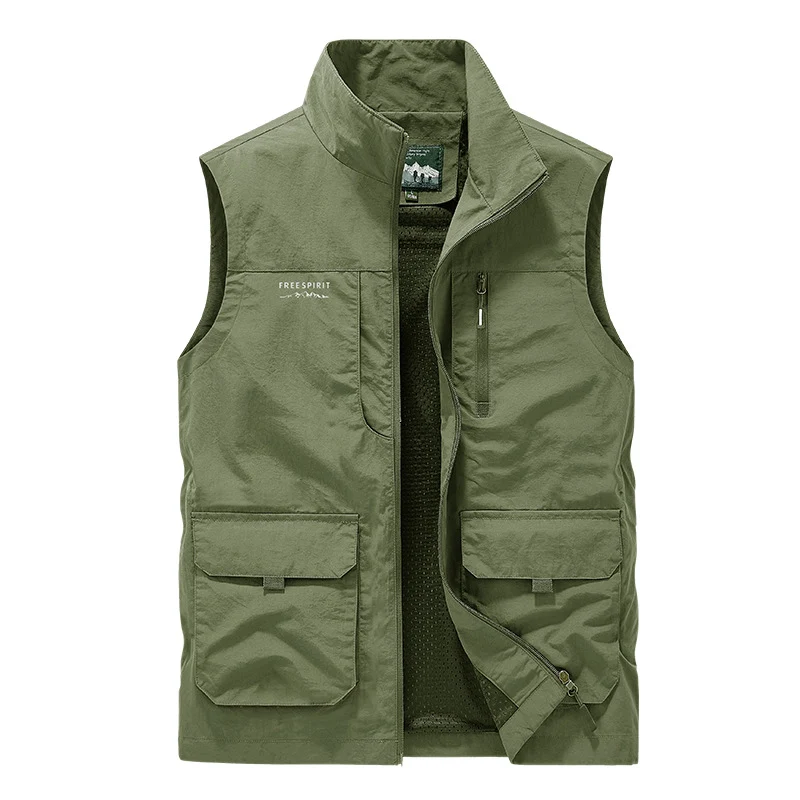 Herren multifunktionale Utility-Weste mit Mesh-Futter, Stehkragen und Mehrfachtaschen Drune