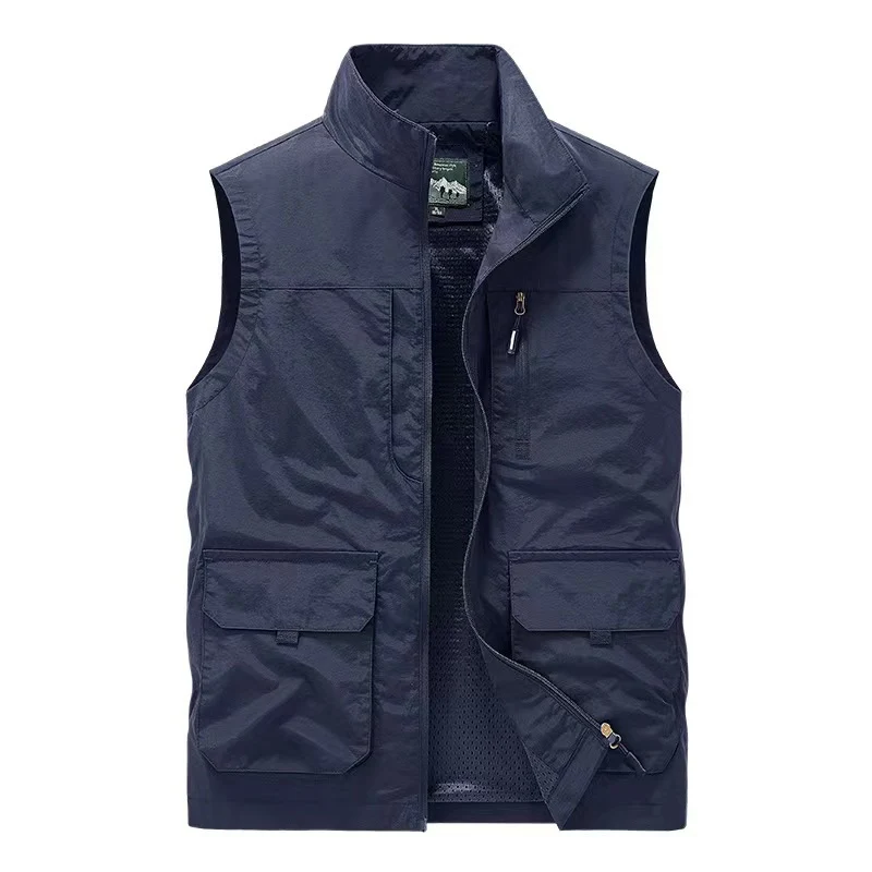 Herren multifunktionale Utility-Weste mit Mesh-Futter, Stehkragen und Mehrfachtaschen Drune