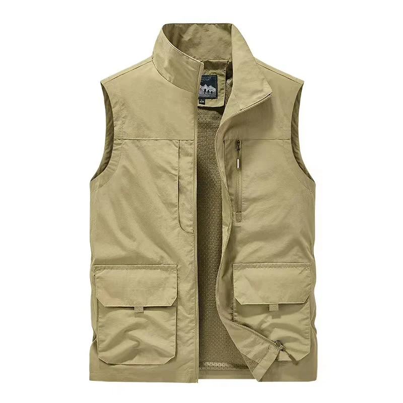 Herren multifunktionale Utility-Weste mit Mesh-Futter, Stehkragen und Mehrfachtaschen Drune