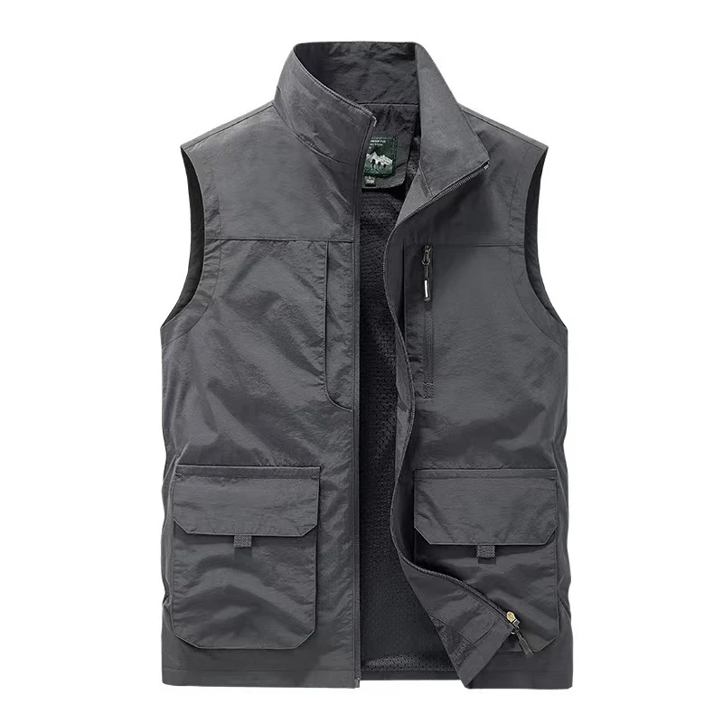Herren multifunktionale Utility-Weste mit Mesh-Futter, Stehkragen und Mehrfachtaschen Drune