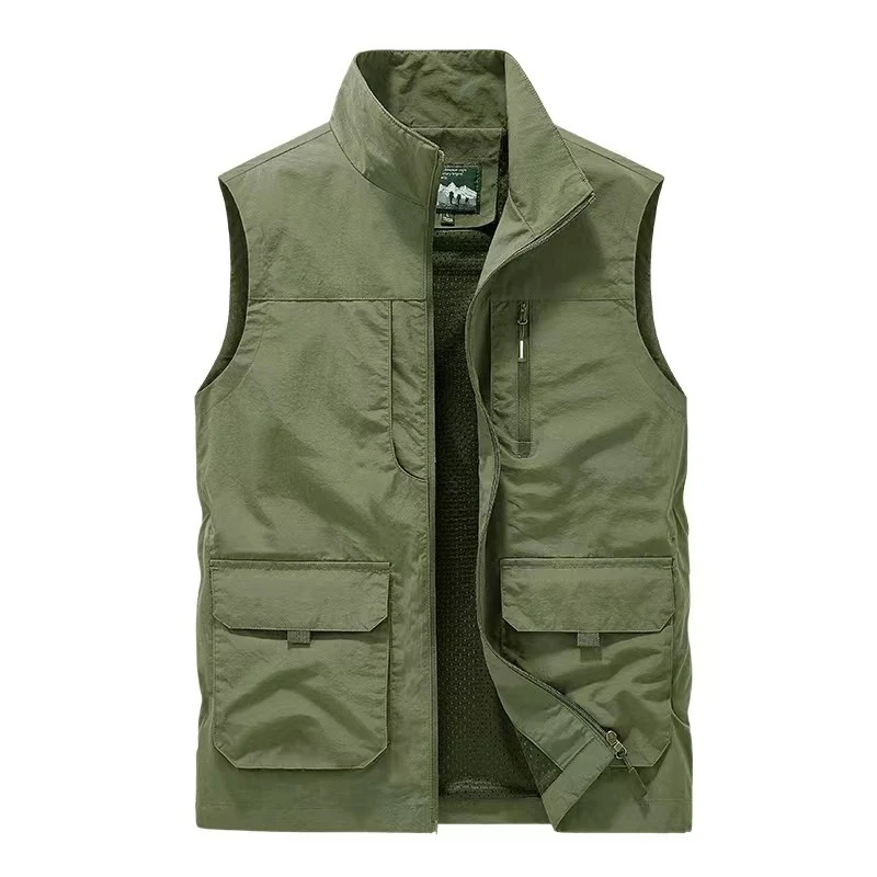 Herren multifunktionale Utility-Weste mit Mesh-Futter, Stehkragen und Mehrfachtaschen Drune