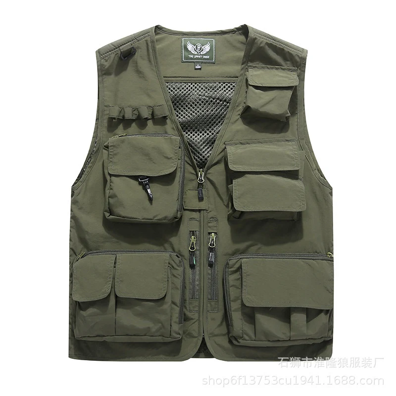 Herren Multifunktionale Utility-Weste mit Mehrfach-Taschen, Mesh‑Futter und Reißverschlussfront Drune