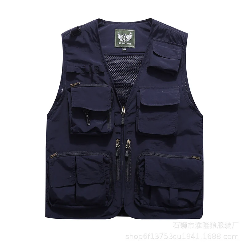 Herren Multifunktionale Utility-Weste mit Mehrfach-Taschen, Mesh‑Futter und Reißverschlussfront Drune