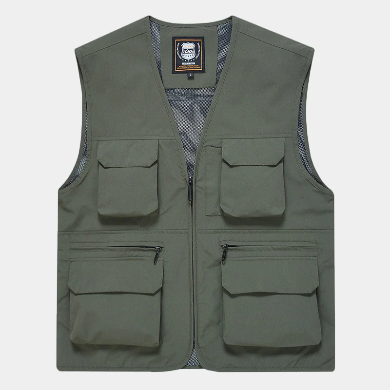 Herren Multifunktionale Utility‑Weste aus technischem Canvas mit Mesh‑Futter und Frontreißverschluss Drune