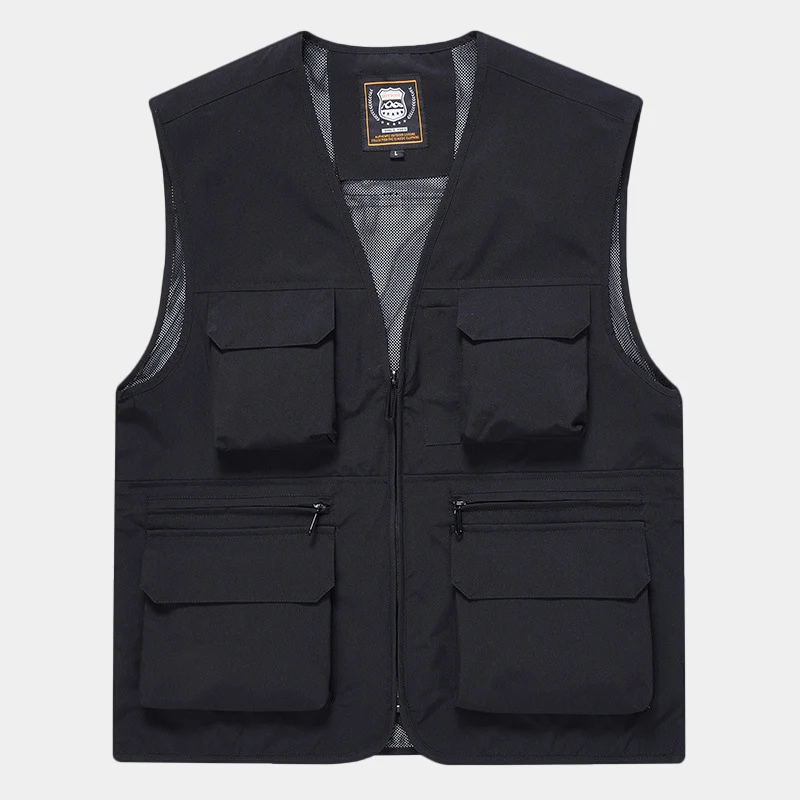 Herren Multifunktionale Utility‑Weste aus technischem Canvas mit Mesh‑Futter und Frontreißverschluss Drune