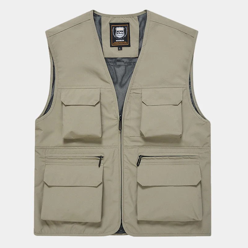 Herren Multifunktionale Utility‑Weste aus technischem Canvas mit Mesh‑Futter und Frontreißverschluss Drune