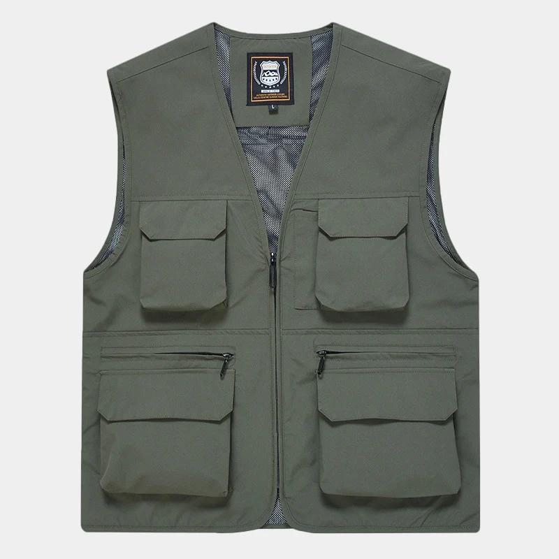 Herren Multifunktionale Utility‑Weste aus technischem Canvas mit Mesh‑Futter und Frontreißverschluss Drune