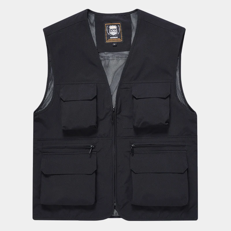 Herren Multifunktionale Utility‑Weste aus technischem Canvas mit Mesh‑Futter und Frontreißverschluss Drune
