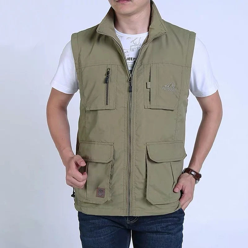 Herren Multifunktionale Outdoor‑Weste mit Mesh‑Futter, Reißverschluss‑Taschen und verstellbarem Saum Drune