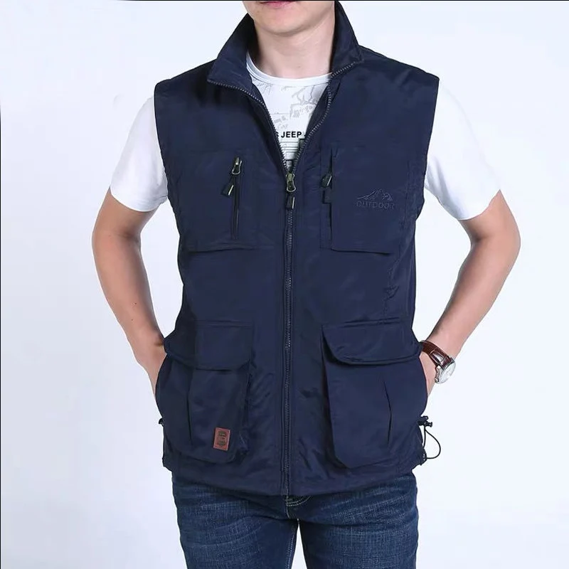 Herren Multifunktionale Outdoor‑Weste mit Mesh‑Futter, Reißverschluss‑Taschen und verstellbarem Saum Drune
