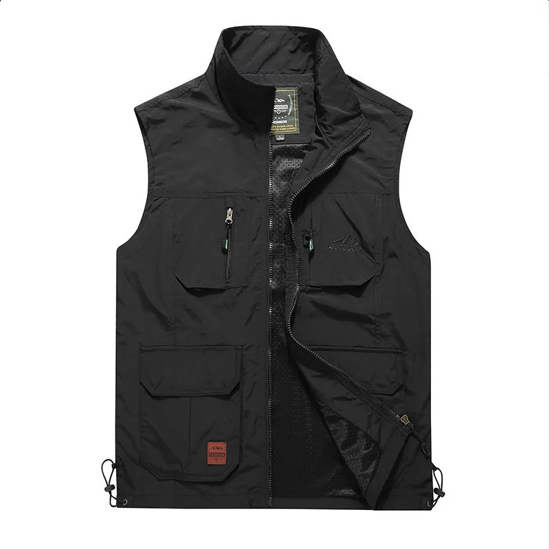 Herren Multifunktionale Outdoor‑Weste mit Mesh‑Futter, Reißverschluss‑Taschen und verstellbarem Saum Drune