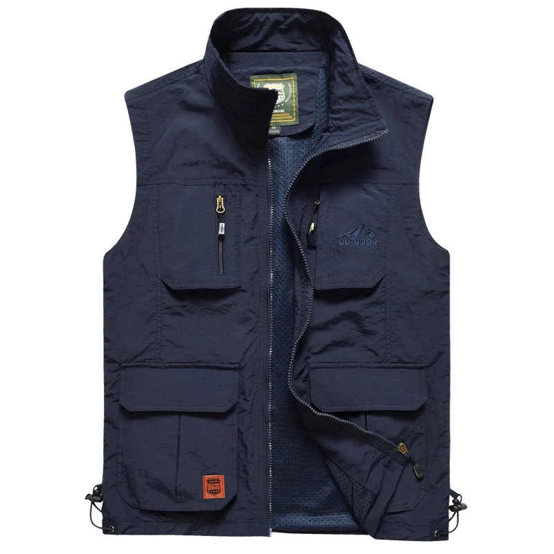 Herren Multifunktionale Outdoor‑Weste mit Mesh‑Futter, Reißverschluss‑Taschen und verstellbarem Saum Drune