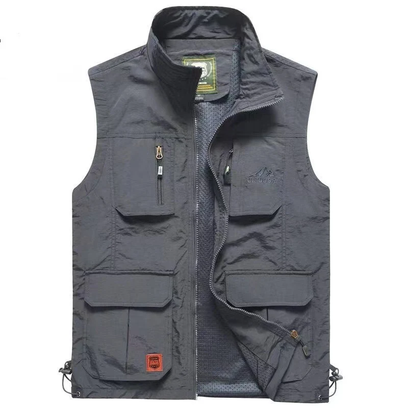Herren Multifunktionale Outdoor‑Weste mit Mesh‑Futter, Reißverschluss‑Taschen und verstellbarem Saum Drune