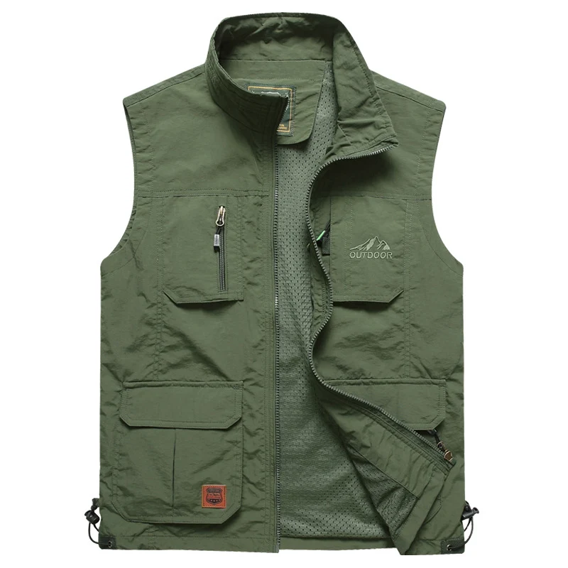 Herren Multifunktionale Outdoor‑Weste mit Mesh‑Futter, Reißverschluss‑Taschen und verstellbarem Saum Drune