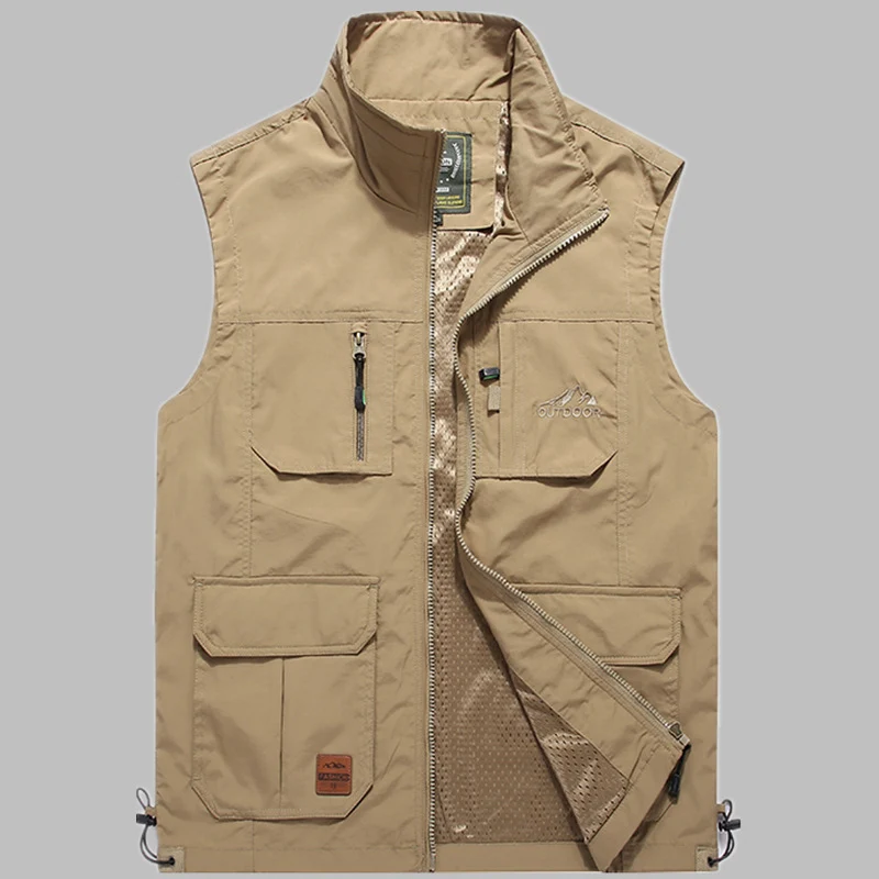 Herren multifunktionale Outdoor‑Utility‑Weste mit Reißverschluss, Mehrfachtaschen und atmungsaktivem Meshfutter Drune