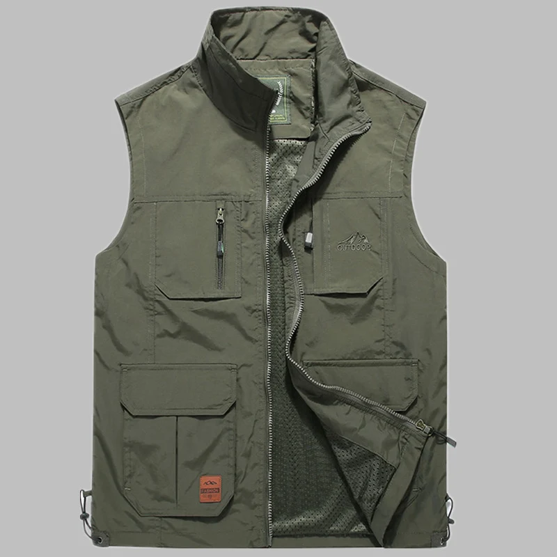 Herren multifunktionale Outdoor‑Utility‑Weste mit Reißverschluss, Mehrfachtaschen und atmungsaktivem Meshfutter Drune