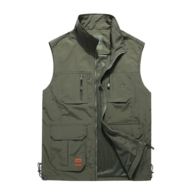 Herren multifunktionale Outdoor‑Utility‑Weste mit Reißverschluss, Mehrfachtaschen und atmungsaktivem Meshfutter Drune