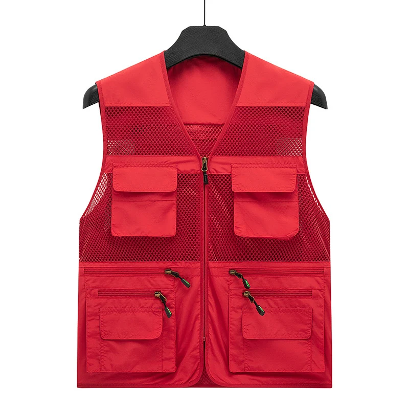 Herren Multifunktionale Mesh-Utility-Weste mit Reißverschluss und Mehrfach-Taschen Drune