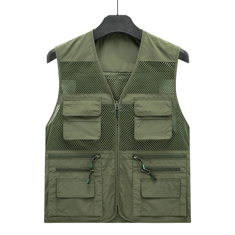 Herren Multifunktionale Mesh-Utility-Weste mit Reißverschluss und Mehrfach-Taschen Drune
