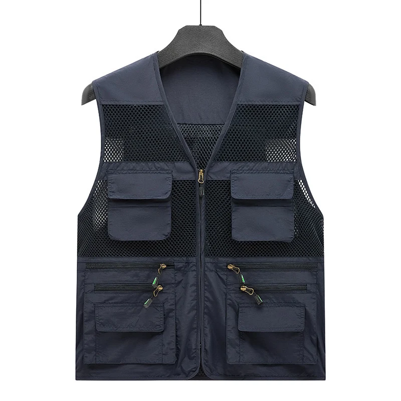 Herren Multifunktionale Mesh-Utility-Weste mit Reißverschluss und Mehrfach-Taschen Drune