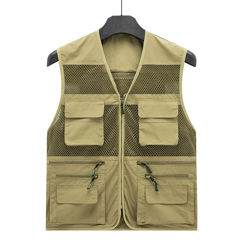 Herren Multifunktionale Mesh-Utility-Weste mit Reißverschluss und Mehrfach-Taschen Drune