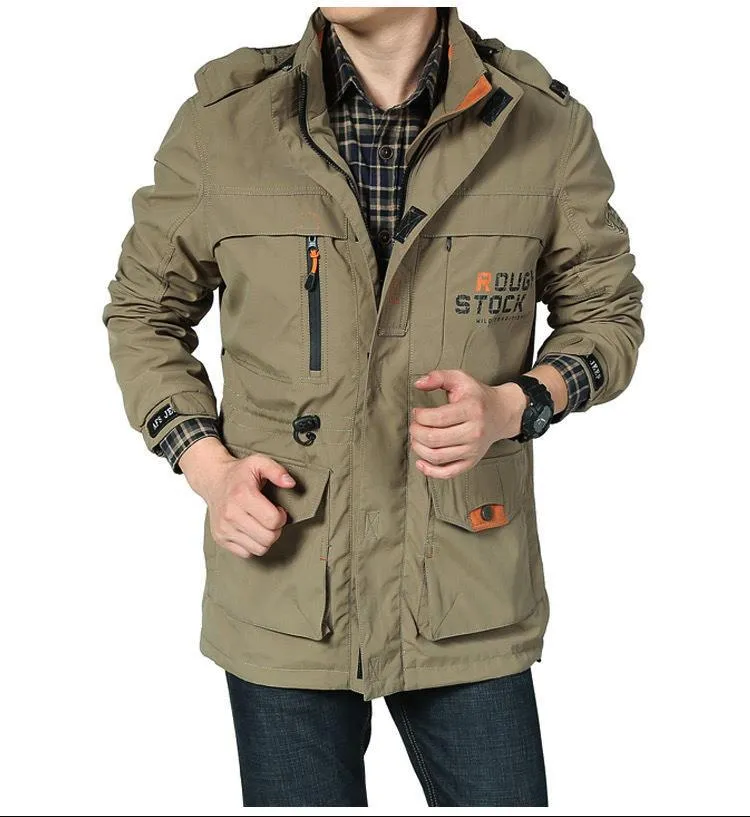Herren Multifunktionale Fieldjacke im Utility‑Design mit Kapuze und Mehrfachtaschen Drune