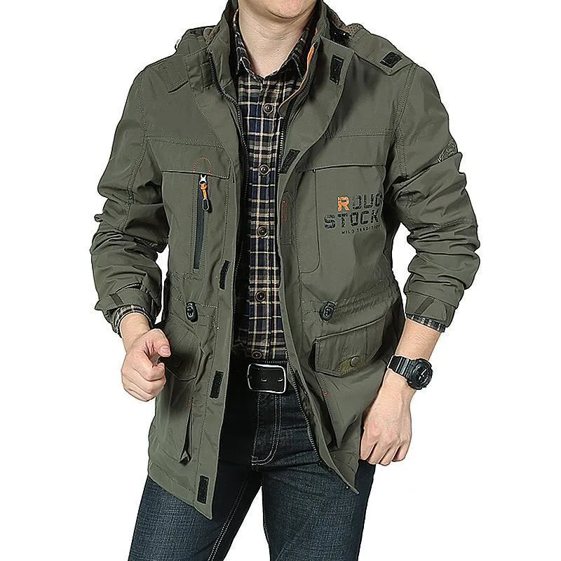 Herren Multifunktionale Fieldjacke im Utility‑Design mit Kapuze und Mehrfachtaschen Drune