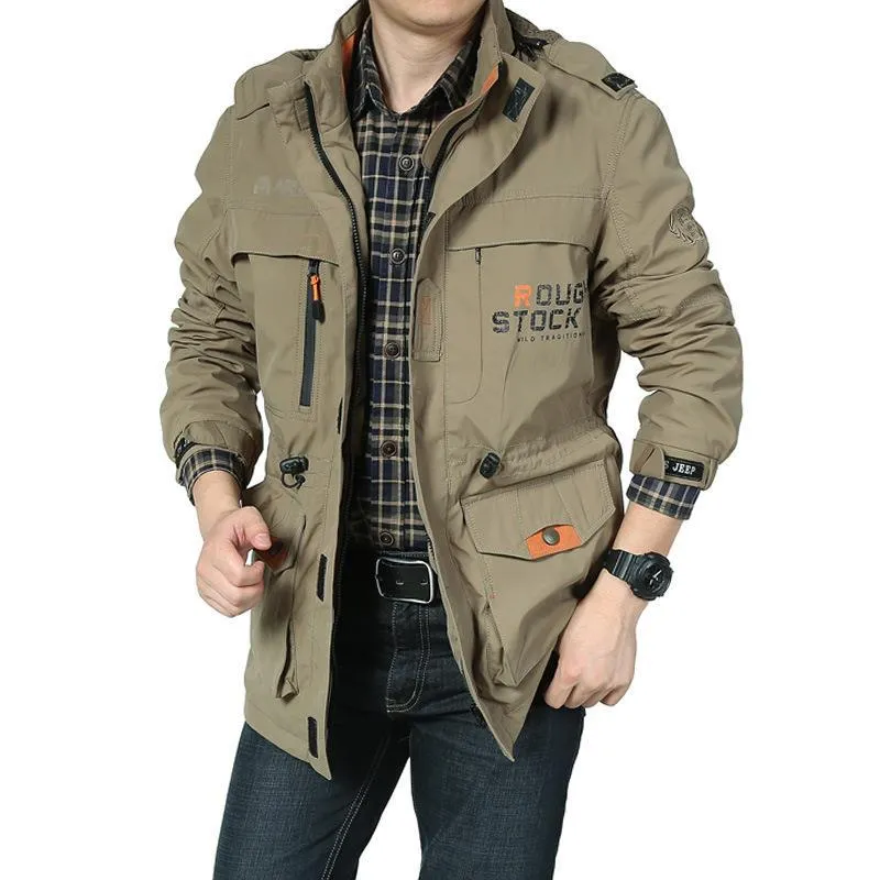 Herren Multifunktionale Fieldjacke im Utility‑Design mit Kapuze und Mehrfachtaschen Drune
