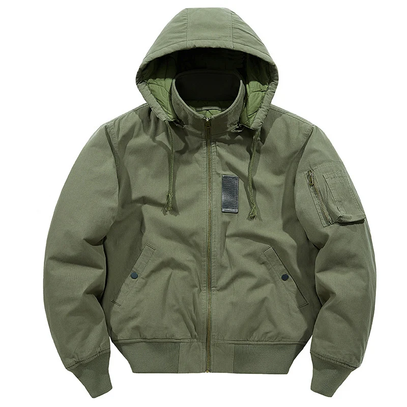Herren multifunktionale Feldjacke im Bomberstil mit Kapuze und Ärmel-Tasche Drune