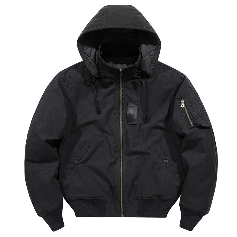 Herren multifunktionale Feldjacke im Bomberstil mit Kapuze und Ärmel-Tasche Drune