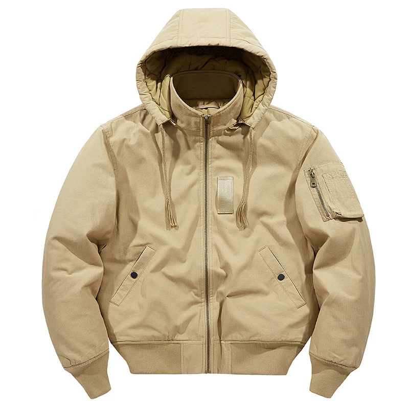 Herren multifunktionale Feldjacke im Bomberstil mit Kapuze und Ärmel-Tasche Drune