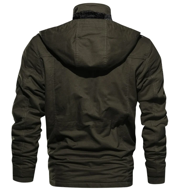 Herren Multifunktionale Canvas-Fieldjacke mit Teddyfleece-Innenlage, Kapuze und Utility-Taschen Drune